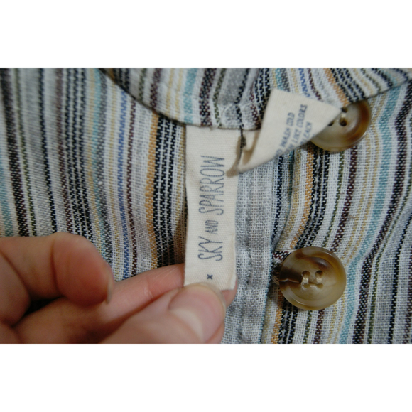 2/$25 & $5.95 Shipping Sky & Sparrow Cotton Linen Button Front Mini Skirt Stripe - Picture 4 of 6